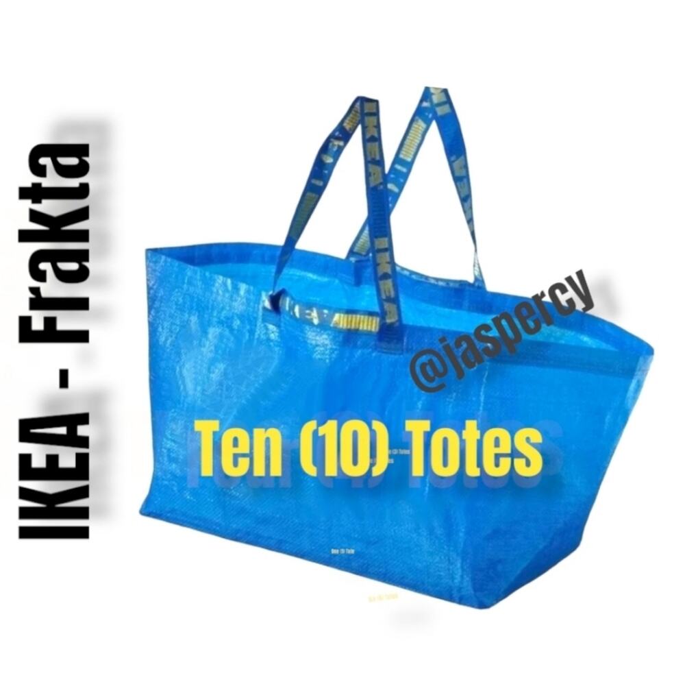 IKEA FRAKTA - Ten (10) Large Blue Reusable Shopping Laundry Tote Eco Bag New